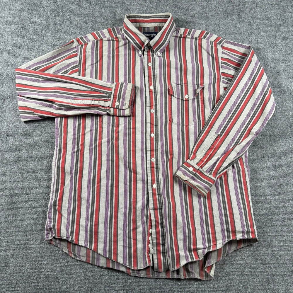 Wrangler Cowboy Cut Shirt Mens XL Red Purple Striped Western Long Sleeve USA